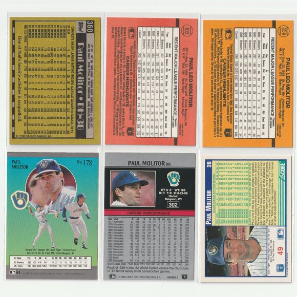 1989-91PAUL MOLITOR Vintage MLB Baseball Cards 6-Card Brewers Lot --3FOR$25-- - Picture 2 of 2